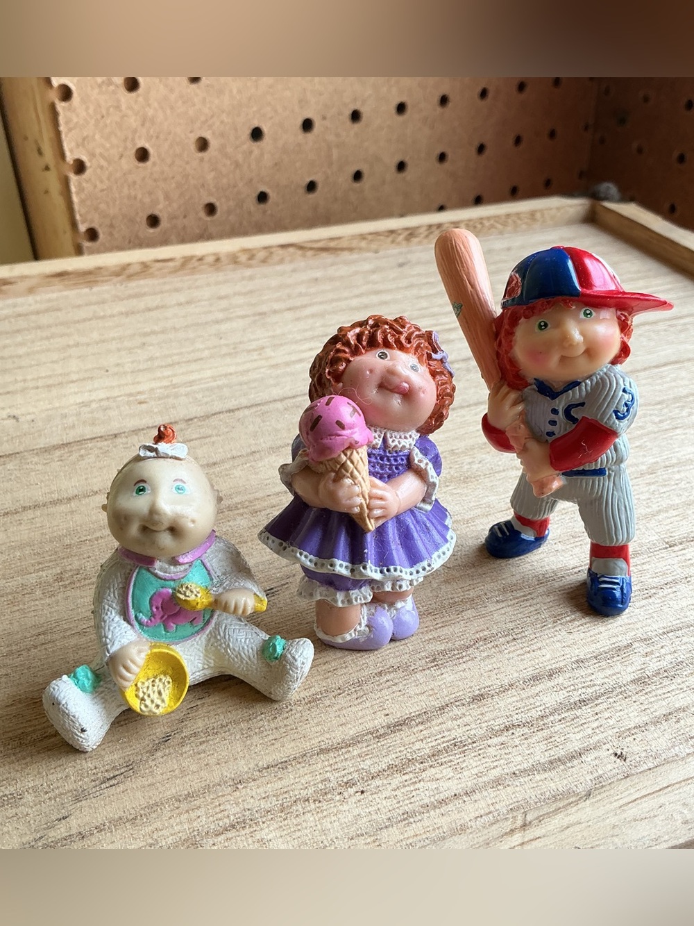 1980s Cabbage Patch Kids Figurine Set -Girl w ice cream, Baseball Player, Baby